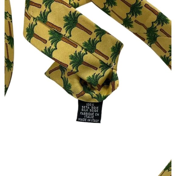 YVES SAINT LAURENT Men's 100% Silk Necktie LUXURY Yellow Palm Tree W:3.7" EUC - Picture 3 of 5